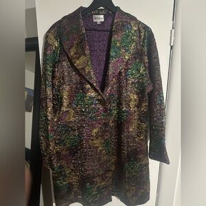ABC Collection Women's XL-2X Purple, green, and Gold brocade Floral top coat